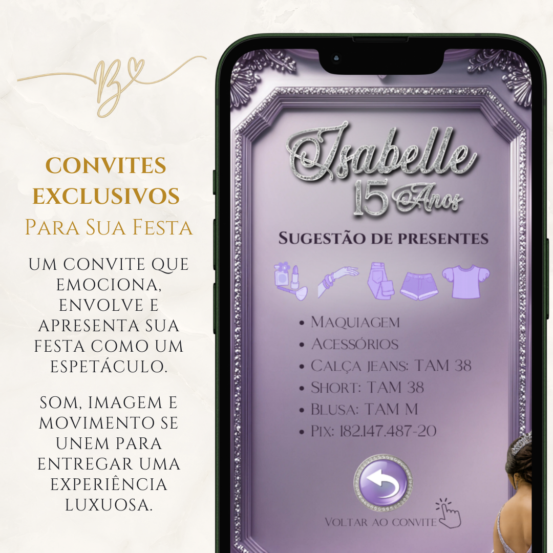 Convite Digital  Cinematográfico Premium  15 Anos | Lavanda Real Plata
