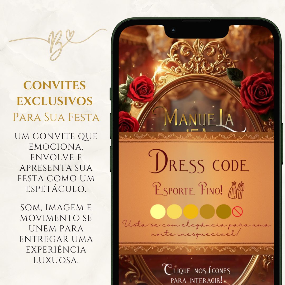 Convite Cinematográfico Premium  15 Anos | A Bela e a Fera