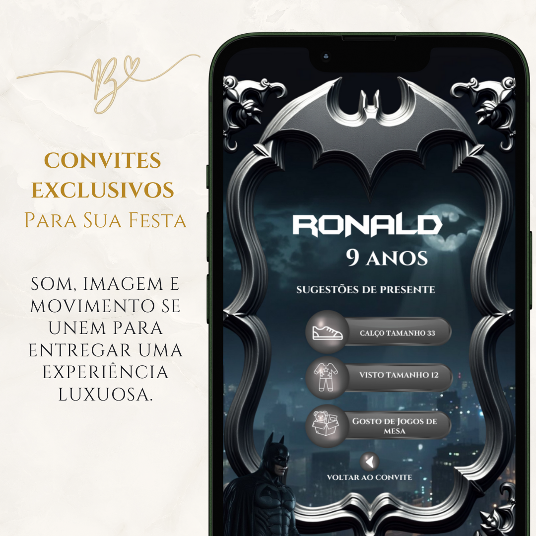 Convite Cinematográfico Premium -  Batman Aniversário