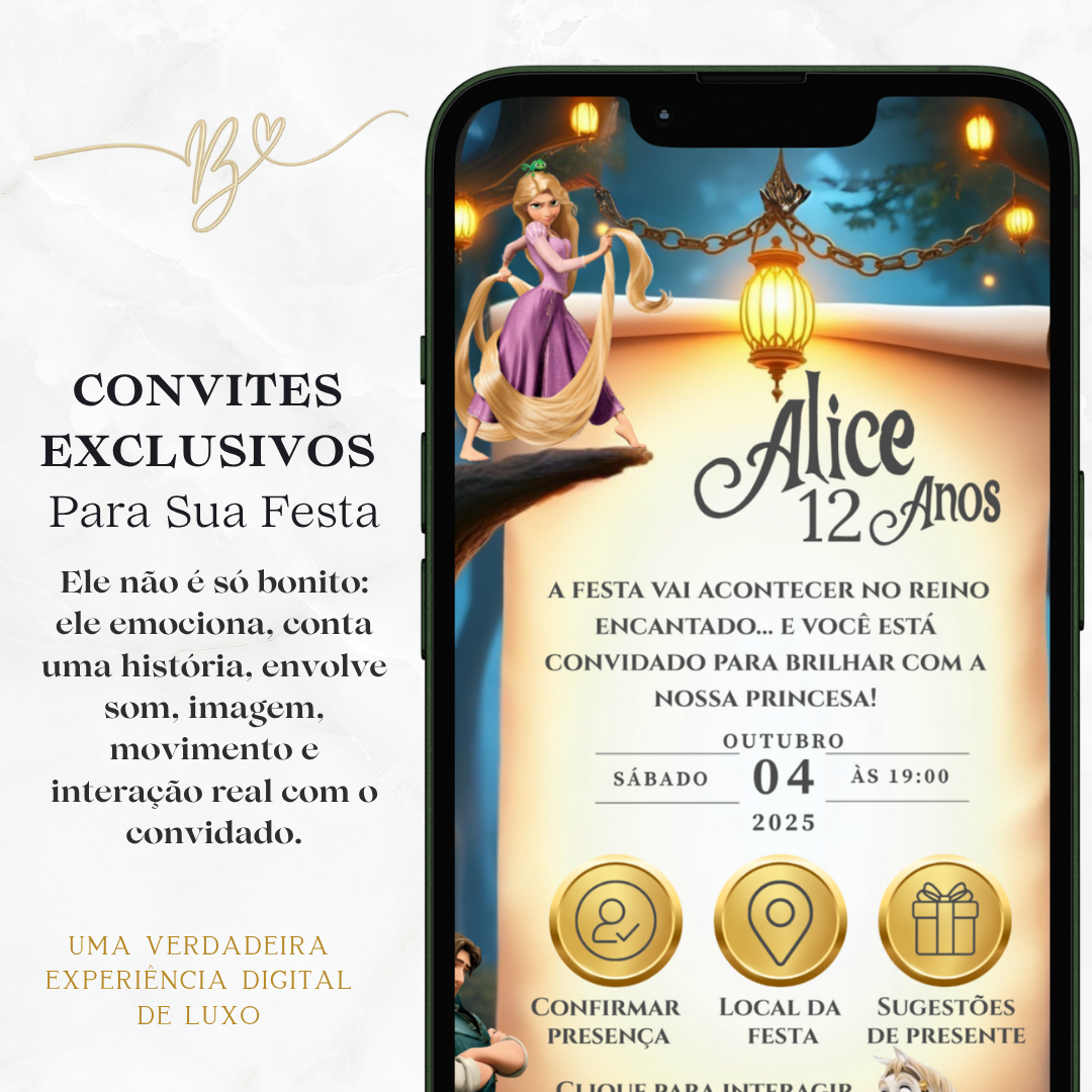 Convite Premium Cinematográfico Rapunzel