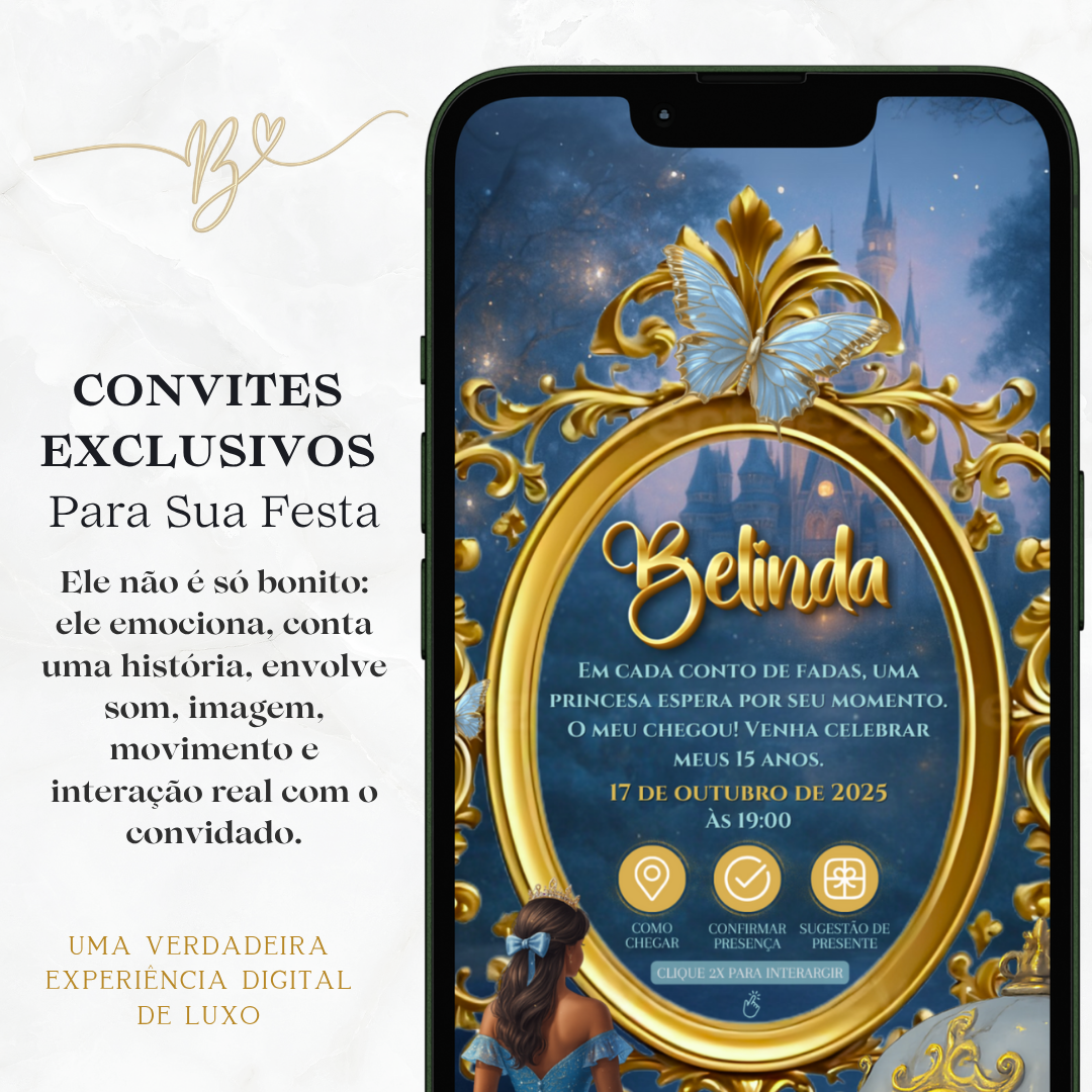 Convite Premium Cinematográfico 15 Anos Cinderela