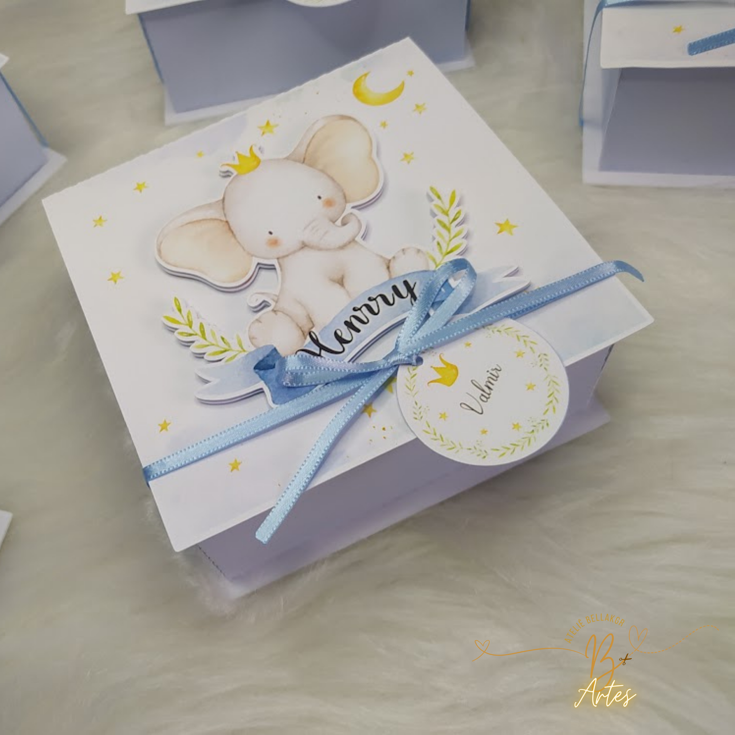 Arquivo de Corte Caixa Convite Padrinhos, Elefantinho- Azul +BRINDE