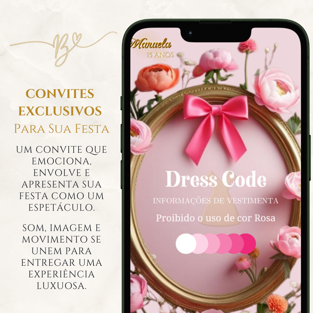 Convite Cinematográfico Premium - 15 Anos Florar Rosa Coral
