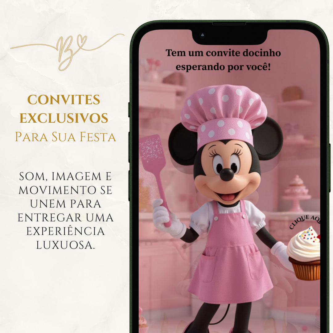 Convite Cinematográfico Premium - Minnie Confeiteira