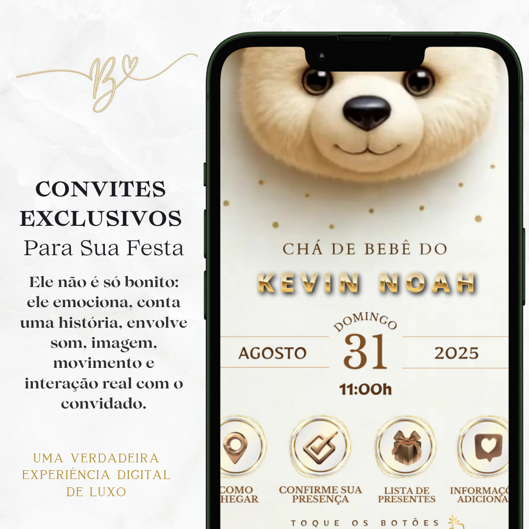 Convite Premium Cinematográfico  Chá De Bebê — Ursinho