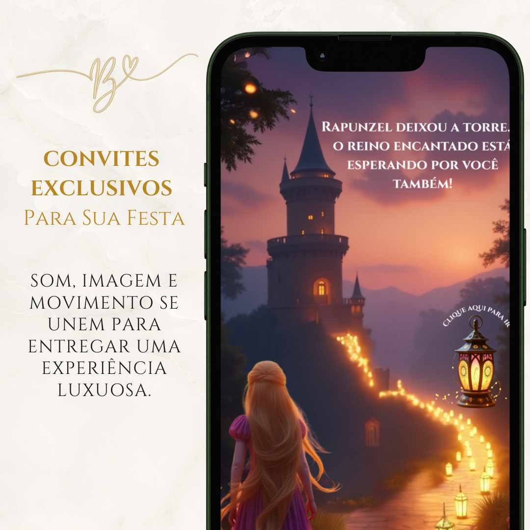 Convite Cinematográfico  Premium -Rapunzel Aniversário