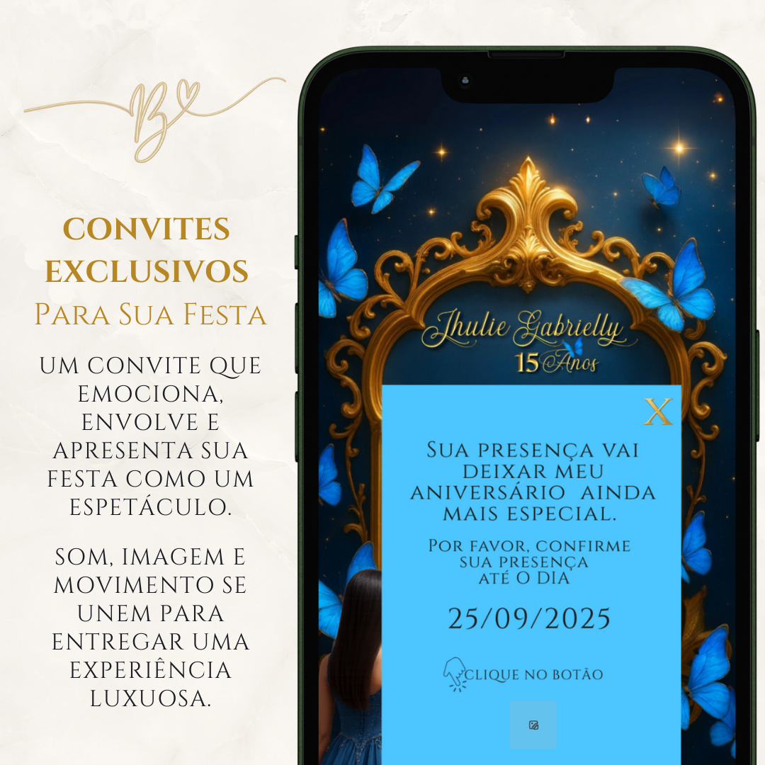 Convite Cinematográfico Premium 15 Anos | Borboletas Azul