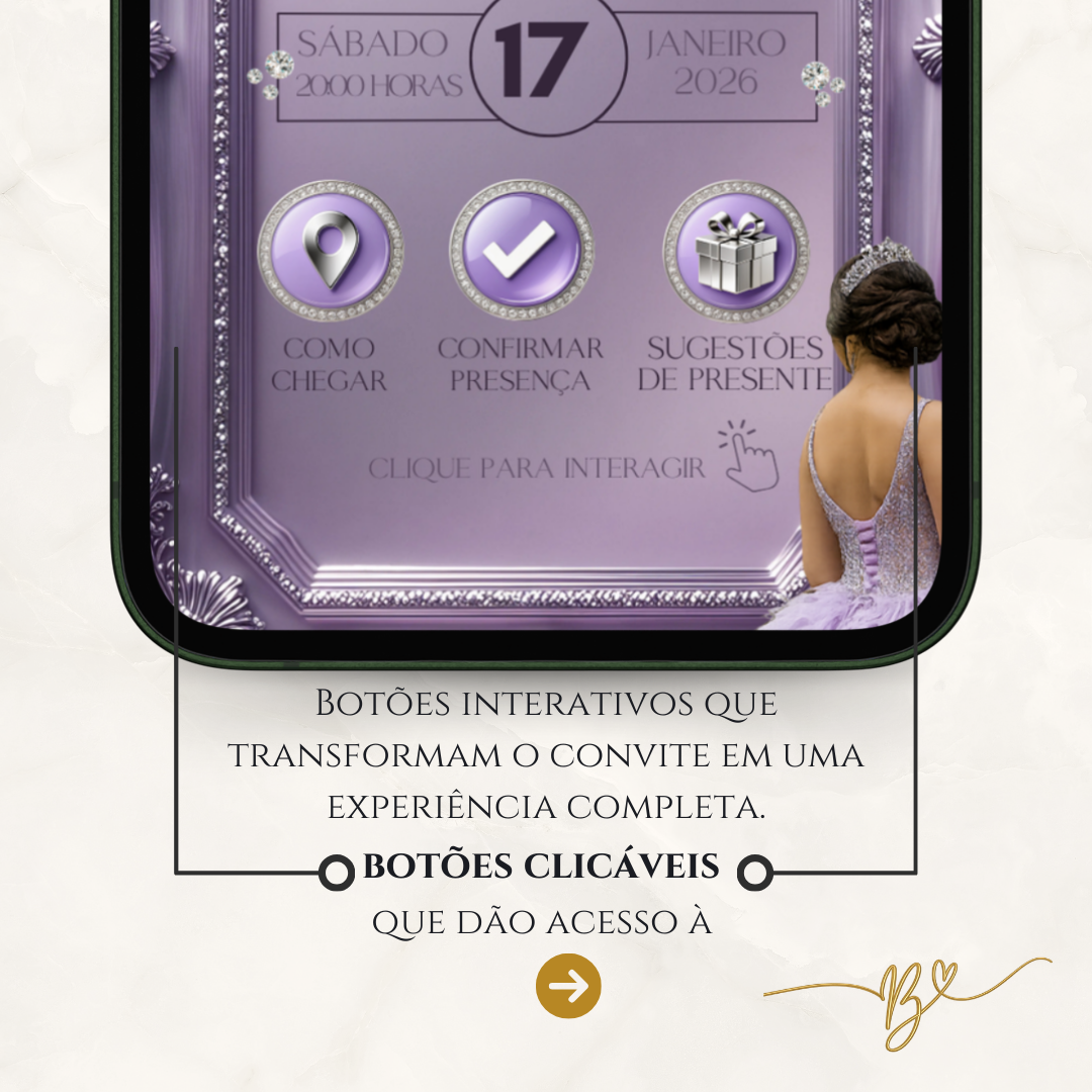 Convite Digital  Cinematográfico Premium  15 Anos | Lavanda Real Plata