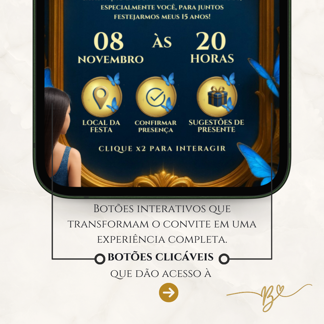 Convite Cinematográfico Premium 15 Anos | Borboletas Azul