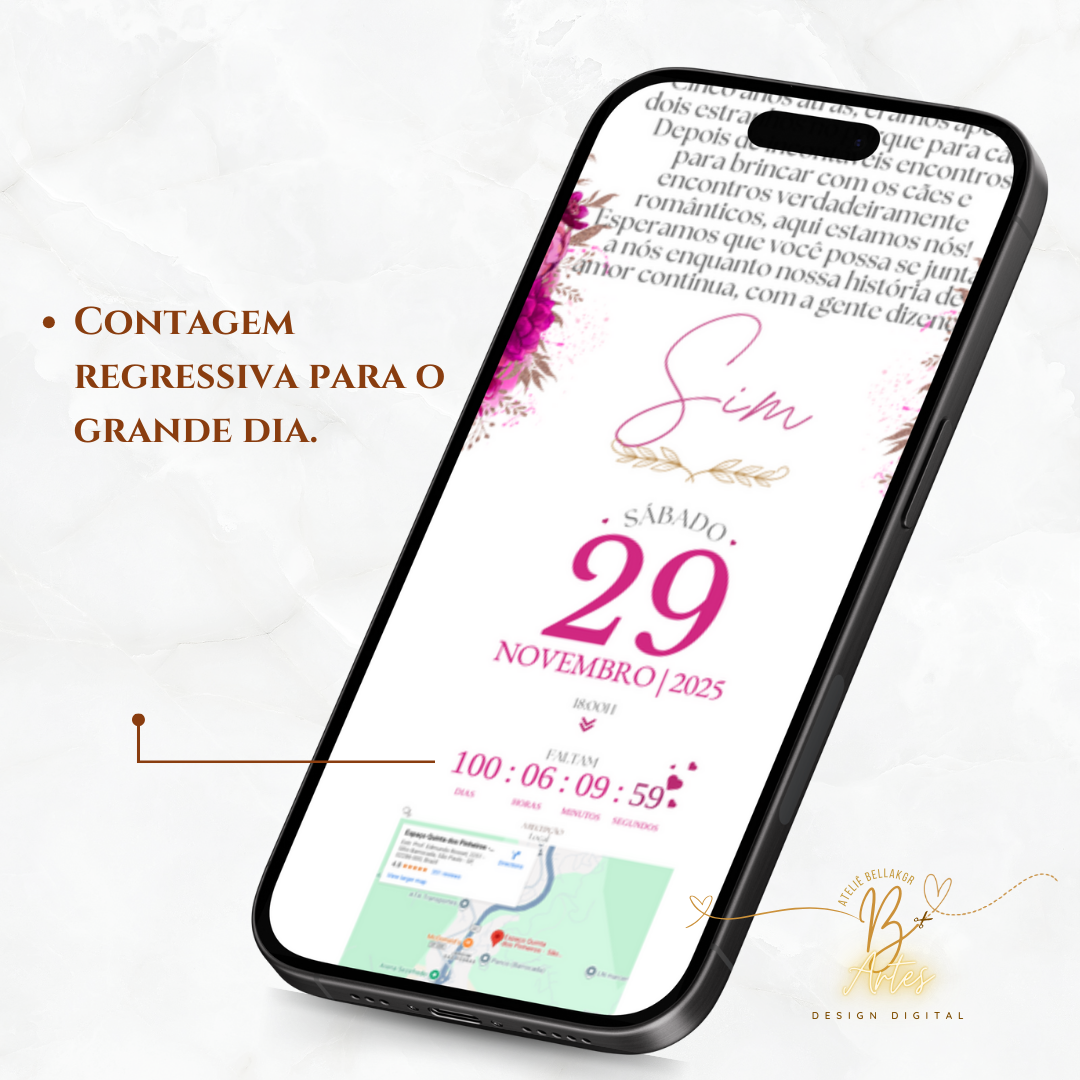 Convite Casamento Website- Florar Pink + (Brinde- Save the Date)