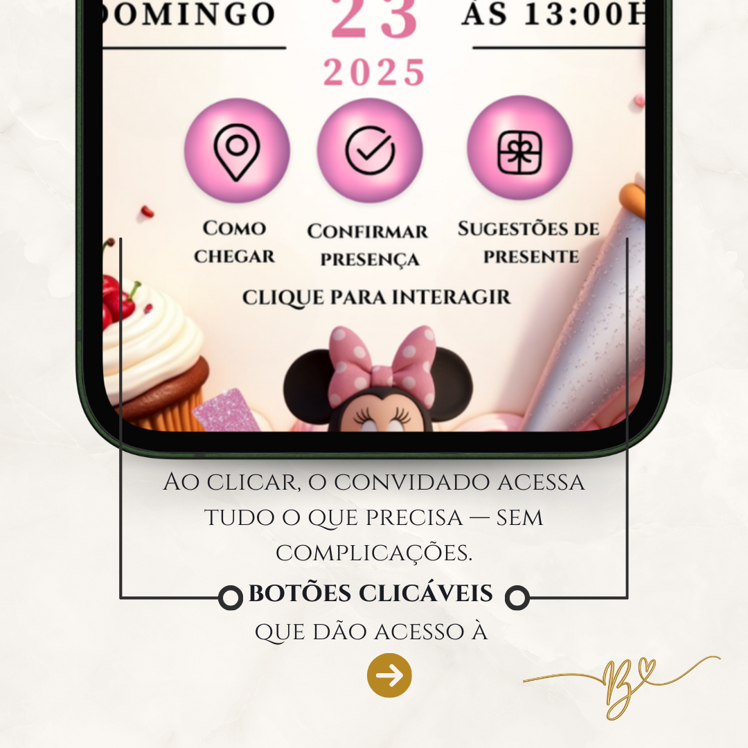 Convite Cinematográfico Premium - Minnie Confeiteira