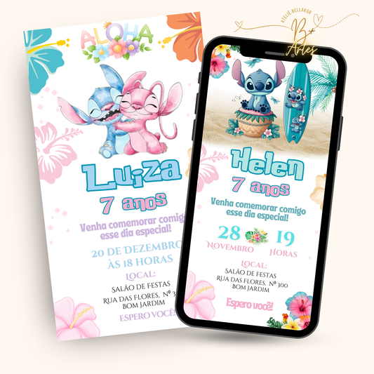 Convite Digital Simples –Lilo & Stitch Aniversário