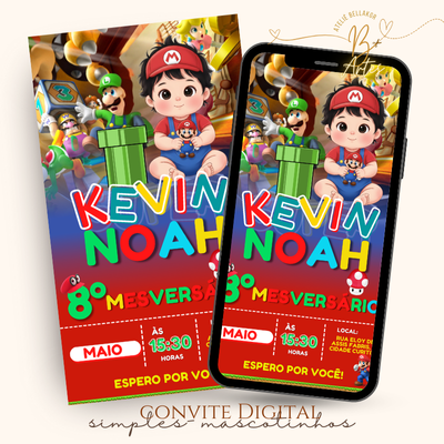 Convite Digital - Personalizados Com Mascotinhos- Super Mario