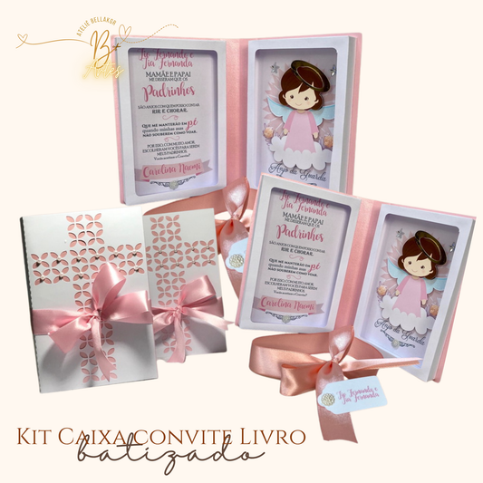 Arquivo de Corte Convite Caixa Livro Batismo Rosa- +BRINDE