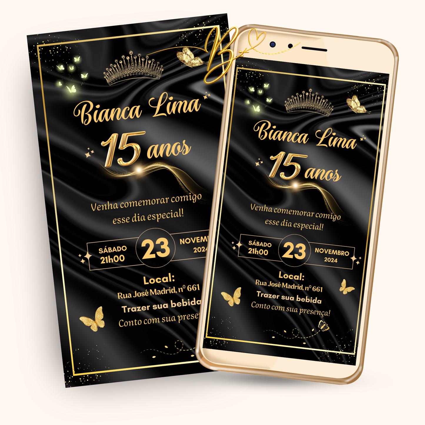Convite Digital Clássico | 15 Anos e Aniversário