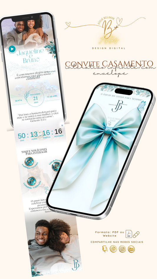 Convite Digital Interativo | Infinito |Casamento Azul Piscina