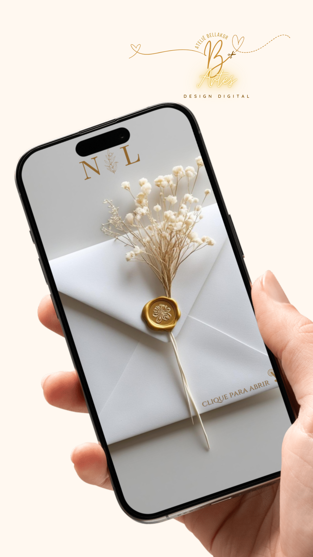 Convite Digital Interativo | Infinito |Casamento Dourado e Branco