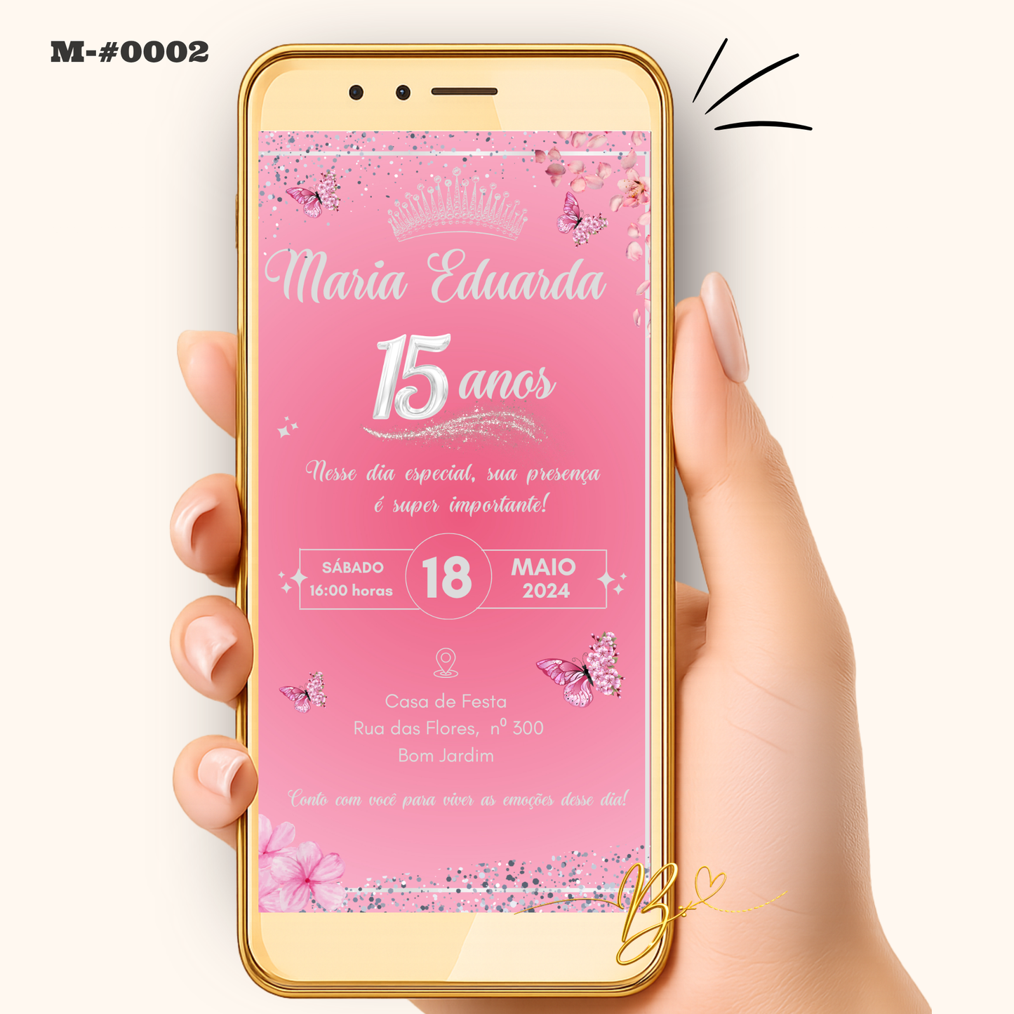 Convite Digital Clássico Rosa Glitter | 15 Anos