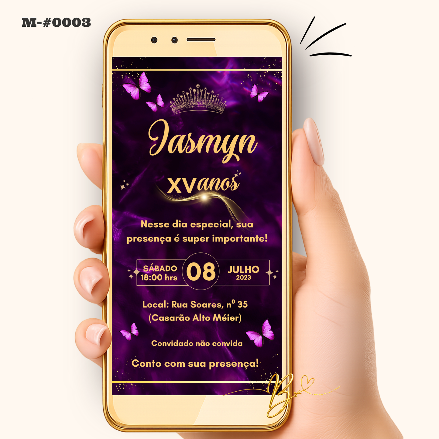 Convite Digital Clássico Roxo Glitter | 15 Anos