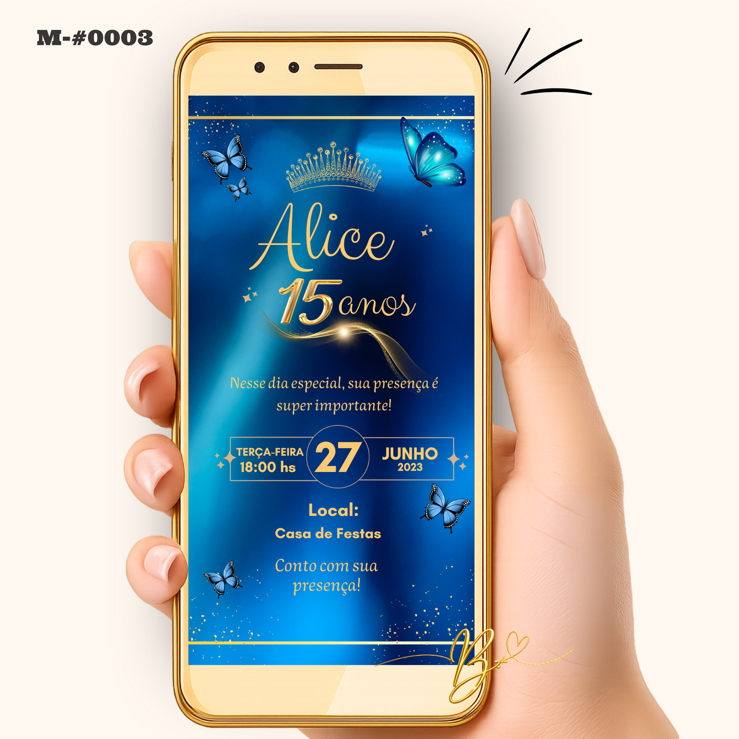 Convite Digital Clássico Azul Glitter | 15 Anos