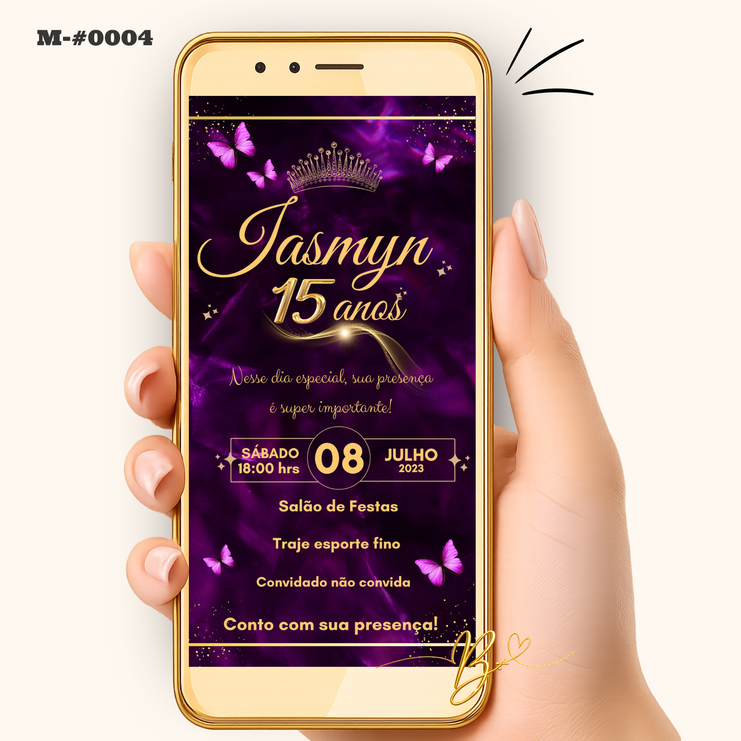 Convite Digital Clássico Roxo Glitter | 15 Anos