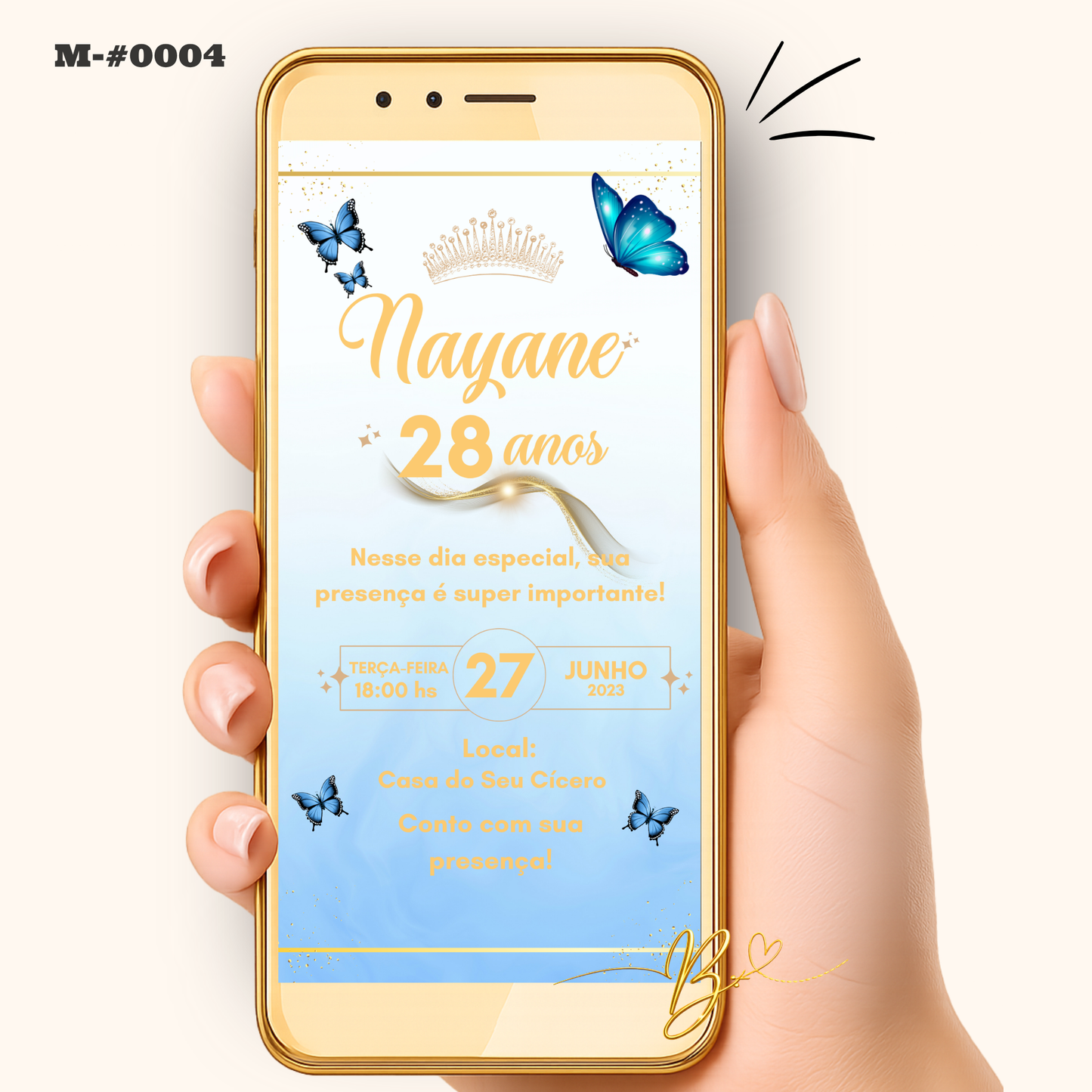 Convite Digital Clássico Azul Glitter | 15 Anos