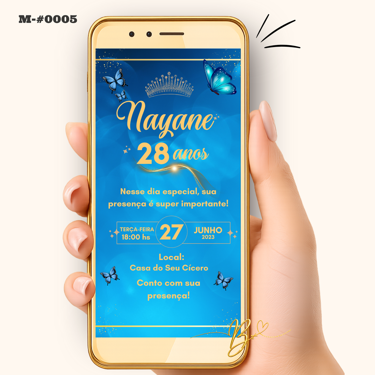 Convite Digital Clássico Azul Glitter | 15 Anos