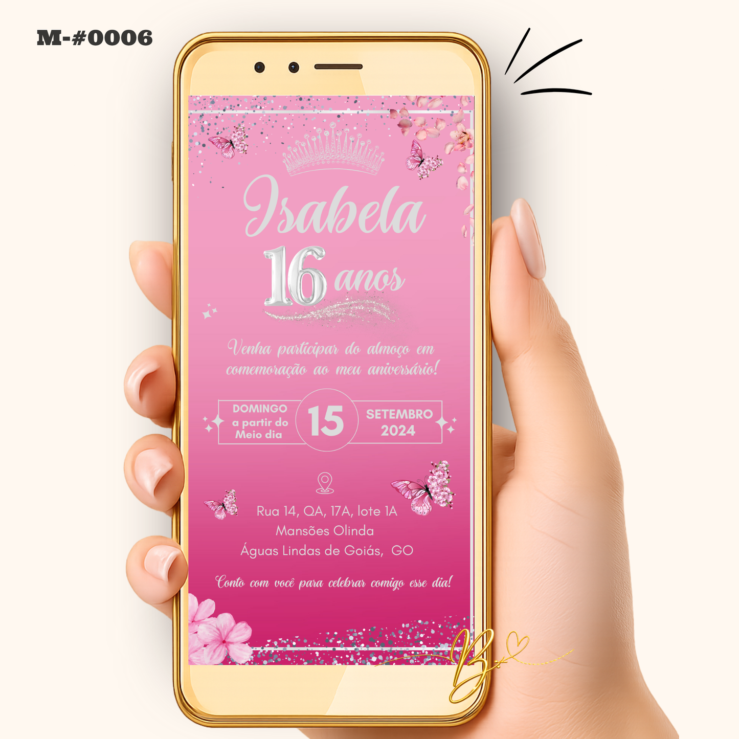 Convite Digital Clássico Rosa Glitter | 15 Anos