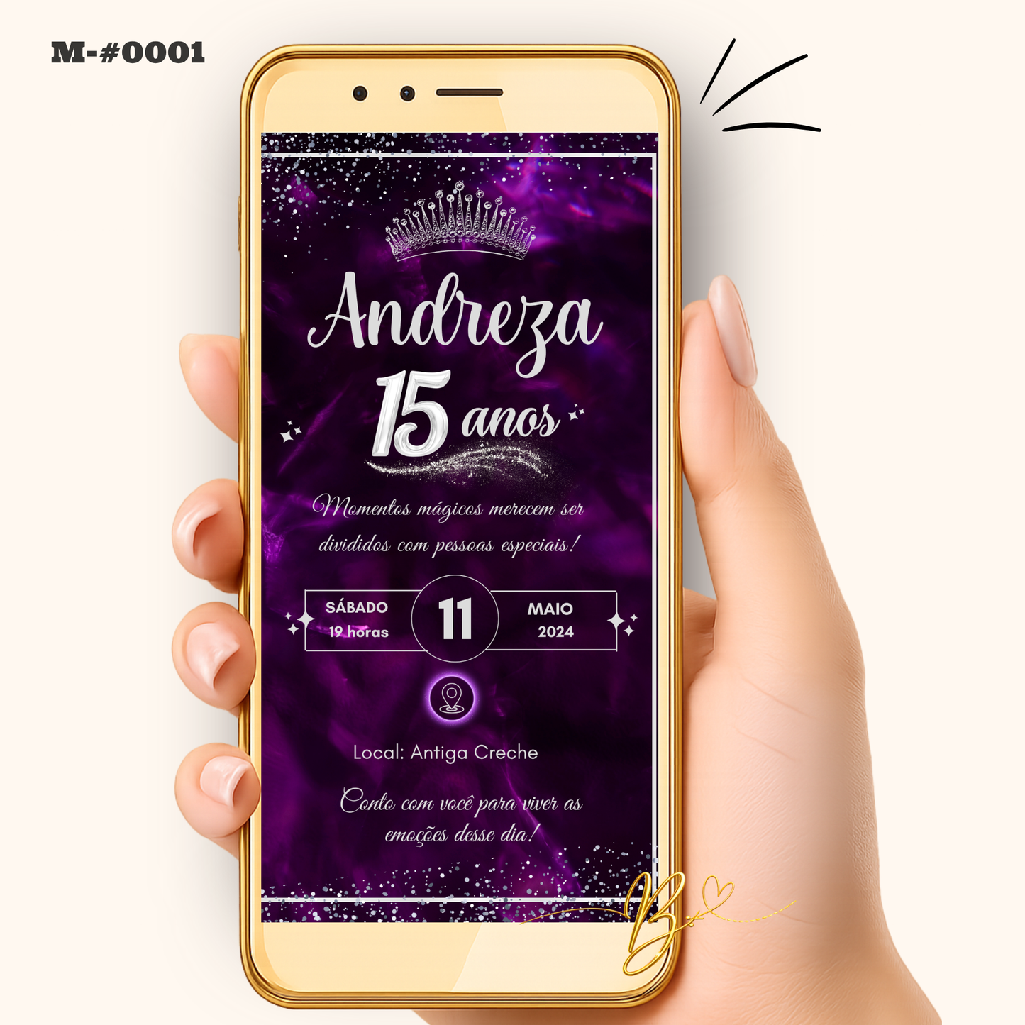 Convite Digital Clássico Roxo Glitter | 15 Anos