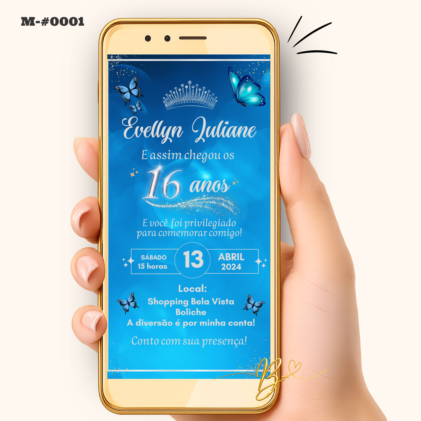 Convite Digital Clássico Azul Glitter | 15 Anos