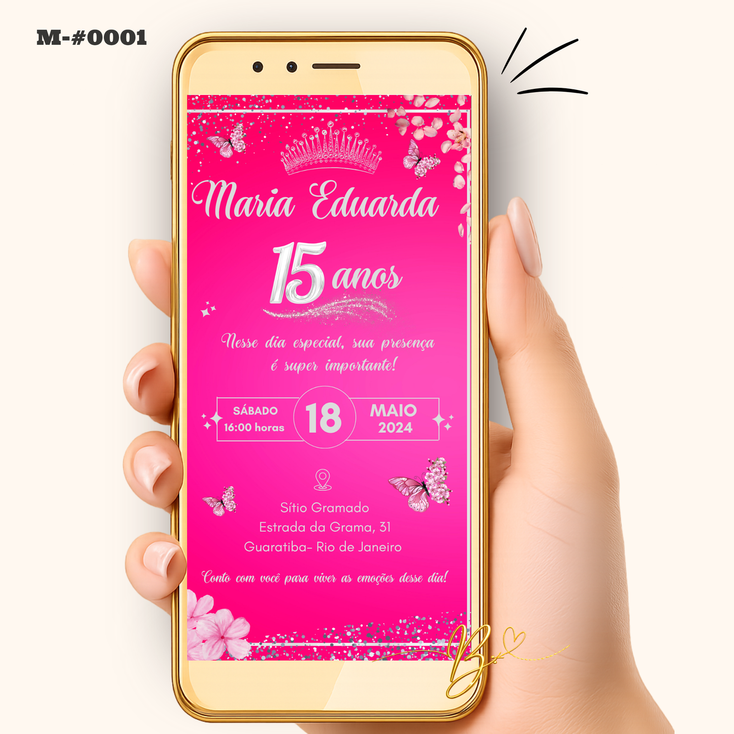 Convite Digital Clássico Rosa Glitter | 15 Anos