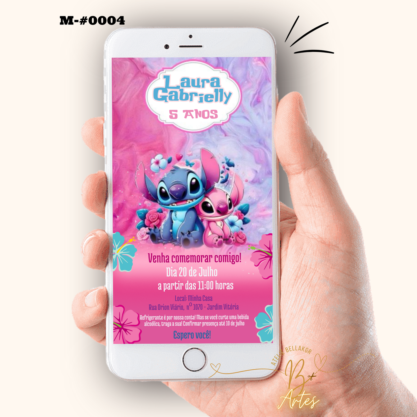 Convite Digital Simples –Lilo & Stitch Aniversário