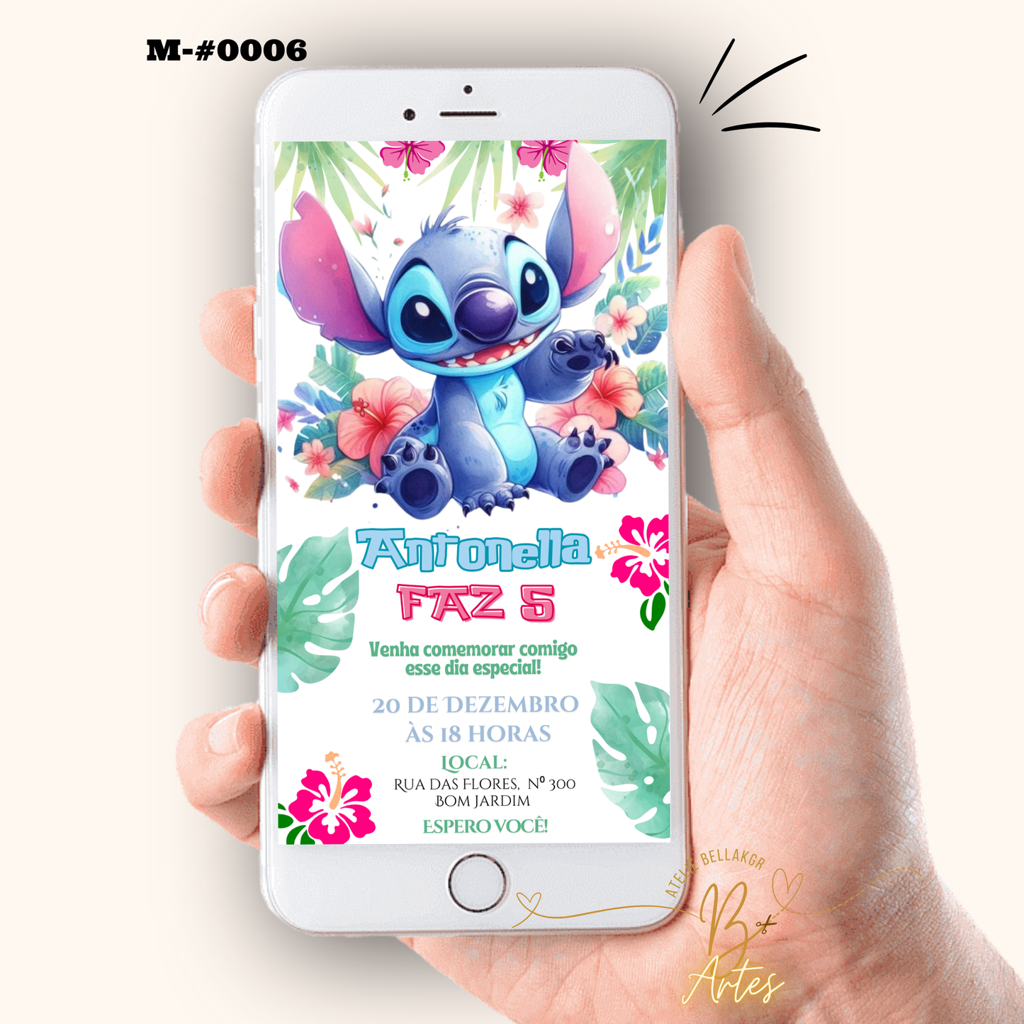Convite Digital Simples –Lilo & Stitch Aniversário