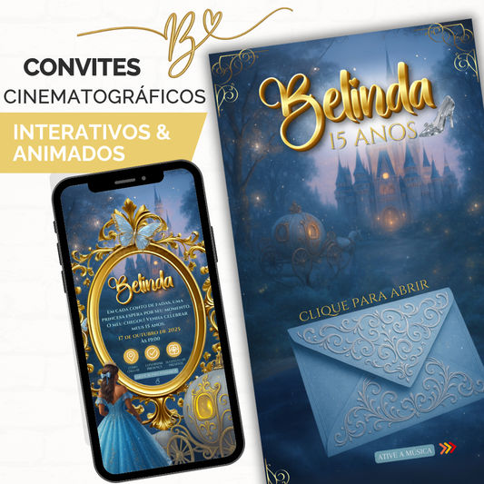 Convite Premium Cinematográfico 15 Anos Cinderela