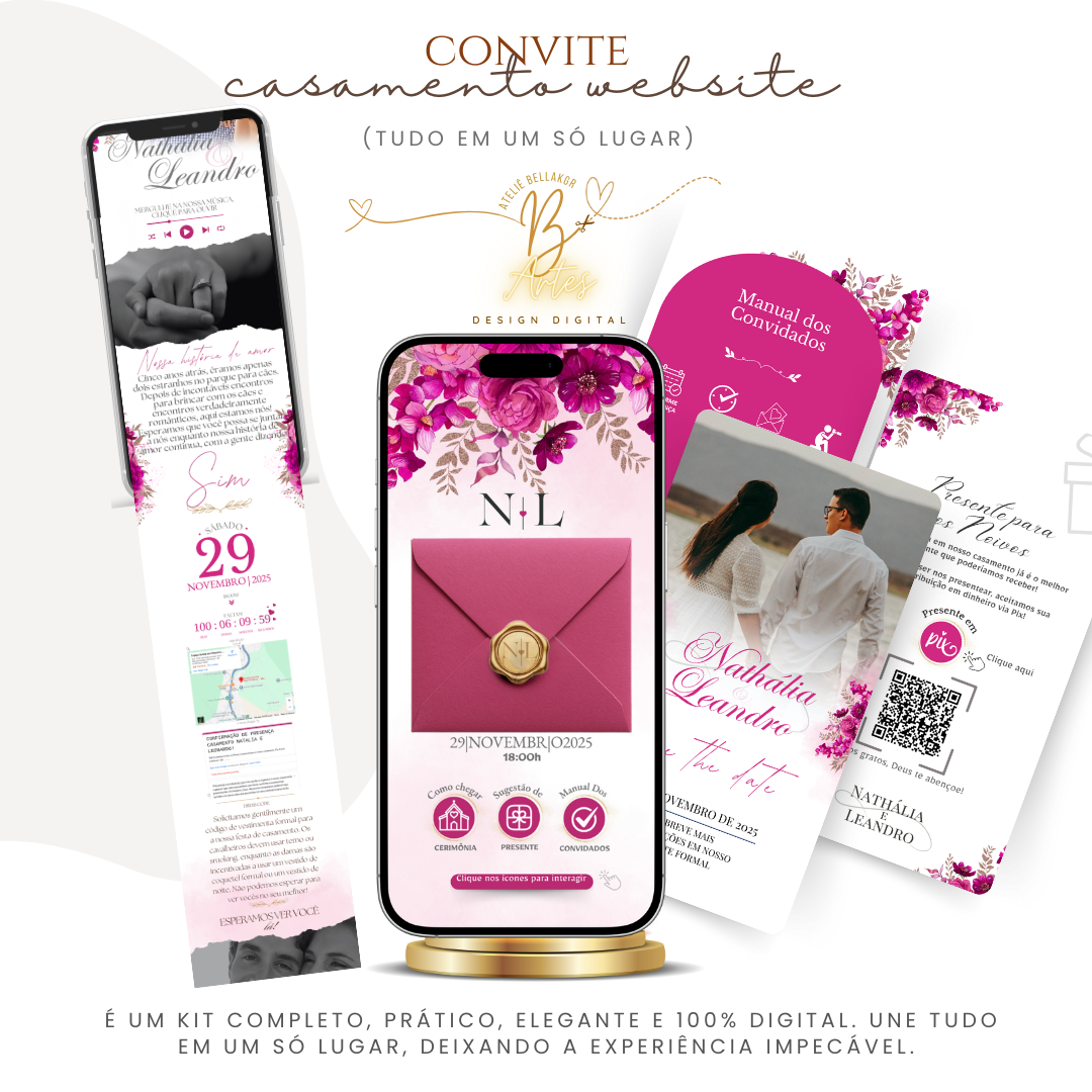 Convite Casamento Website- Florar Pink + (Brinde- Save the Date)