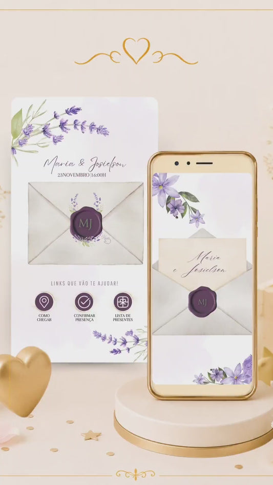 Convite Digital Interativo Casamento Premium | Floral Lavanda