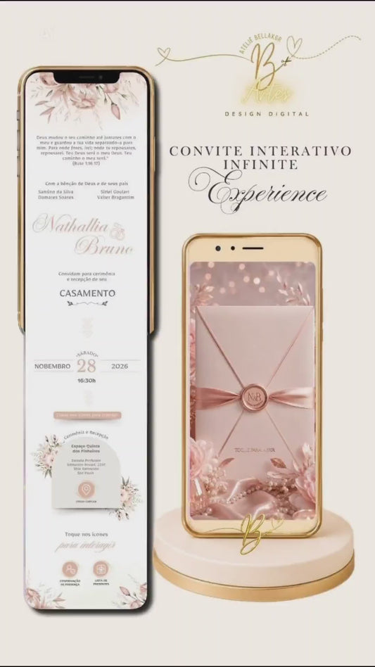 CONVITE DIGITAL INTERATIVO  INFINITO  EXPERIENCE CASAMENTO Blush Rose Gold Elegance