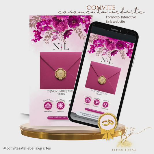 Convite Casamento Website- Florar Pink + (Brinde- Save the Date)