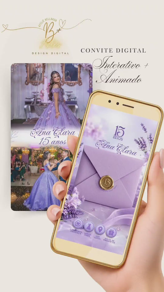Convite 15 Anos Interativo + Animado | Floral  Lavanda