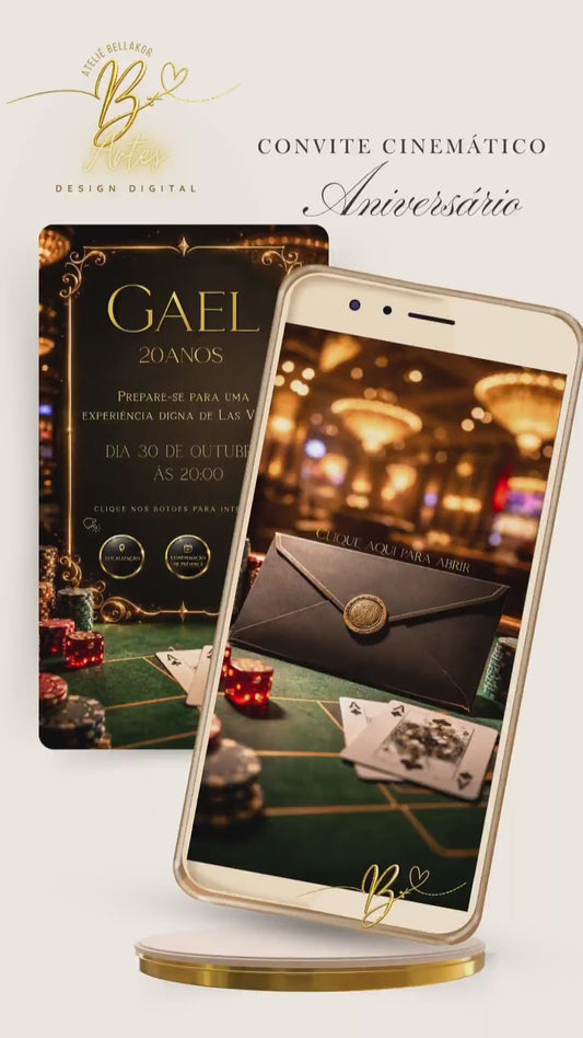 Convite Digital Aniversário Cinematográficos | Noite de Gala em Las Vegas Casino