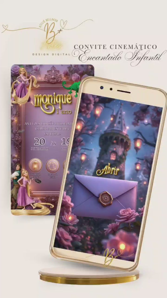 Convite Digital Cinematográfico | Encantado Infantil Rapunzel