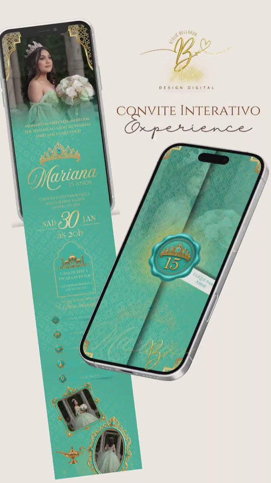 Convite 15 Anos  Digital Interativo Infinito Experience | Princesa Jasmine