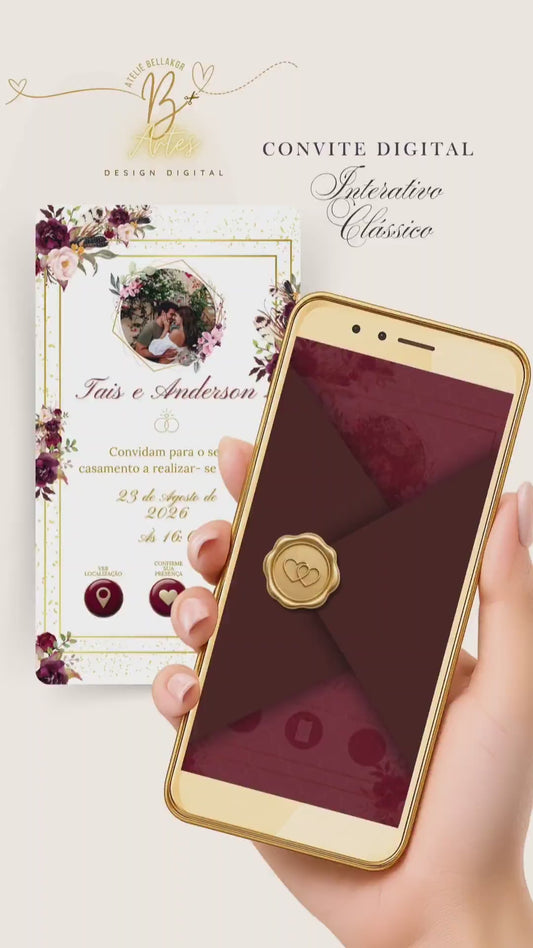 Convite De Casamento Clásico Digital Interativo | Florar Marsala
