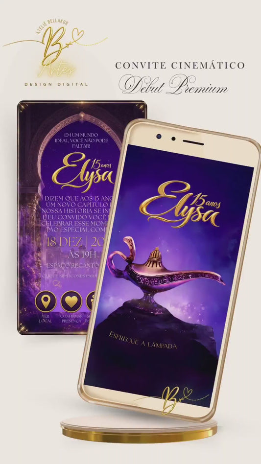 Convite 15 Anos Digital Cinematográfico Debut Premium  | Aladdin Esfregue a Lâmpada