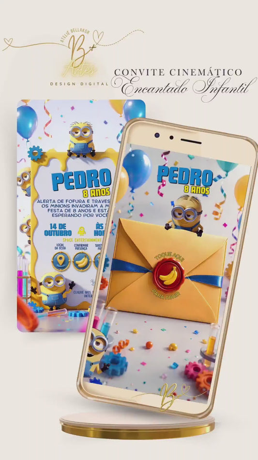 Convite Infantil Digital Cinematográfico | Minions Laboratório das Bananas