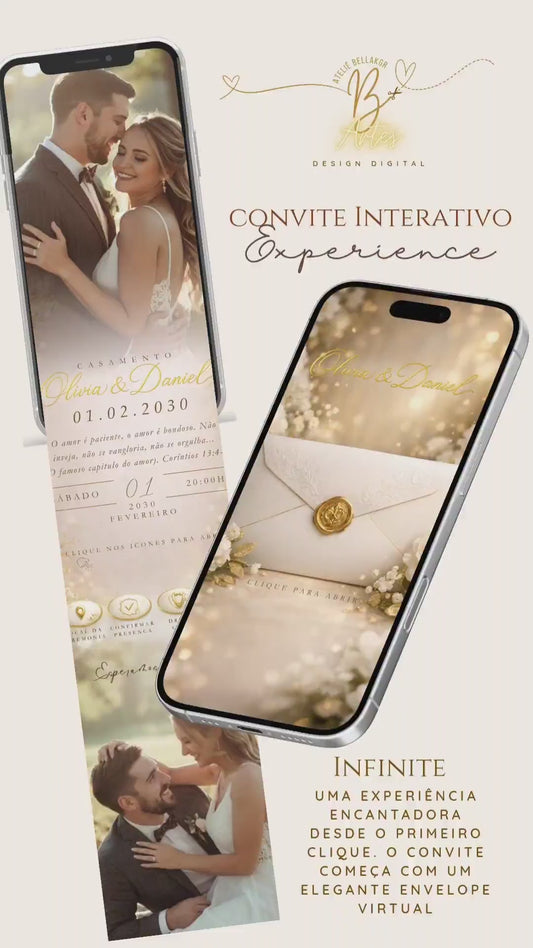Convite de Casamento Digital Interativo Infinito | Experience | | Dourado e Branco