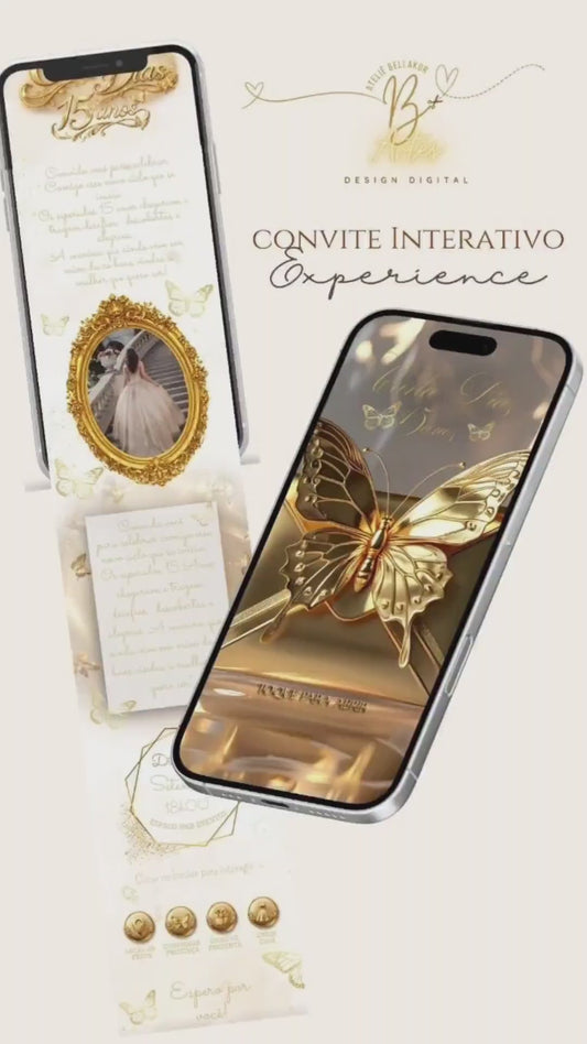 Convite 15 Anos Interativo Infinito Experience  | Borboleta Dourada