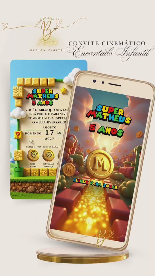 Convite Infantil Digital Cinematográfico | Super Mario