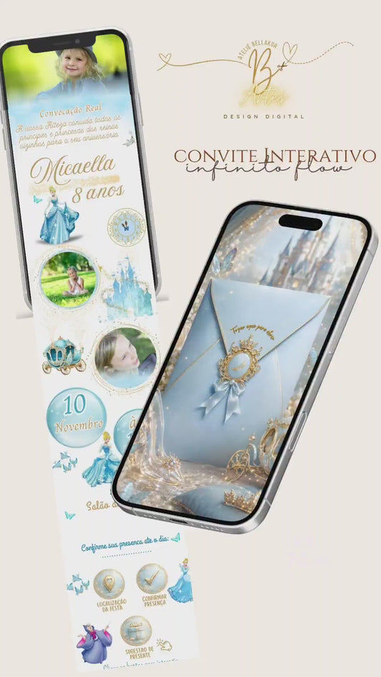 Convite  Infantil Digital Interativo Infinito Flow | Royal Cinderela