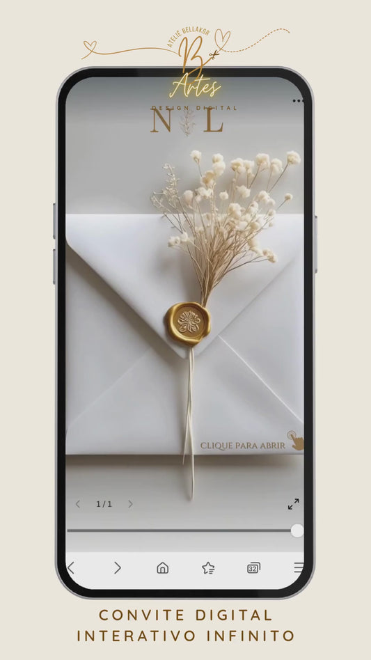 Convite Digital Interativo | Infinito |Casamento Dourado e Branco